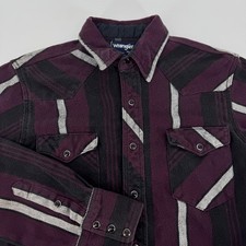 VTG 90s Wrangler Western Pearl Snap Shirt Purple Black Stripe Flannel 15.5 x 34