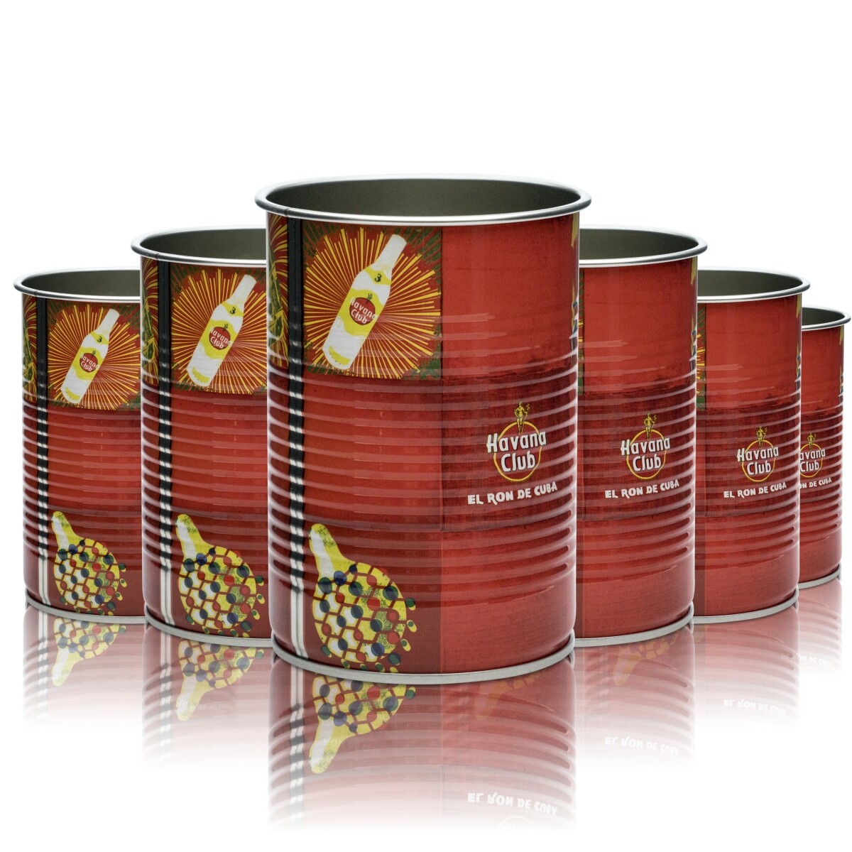 6x Havana Becher Glas 0,35l Metall Dose Longdrink Cocktail Fingerfood Snacks Bar