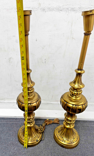 Pair of Gold Tone Brass Vintage Table Rembrant Torchiere 32" Lamps No Diffuser - Picture 11 of 18