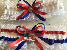 American Heart Stars  Stripes Patriotic Brides Wedding garter all plus sizes