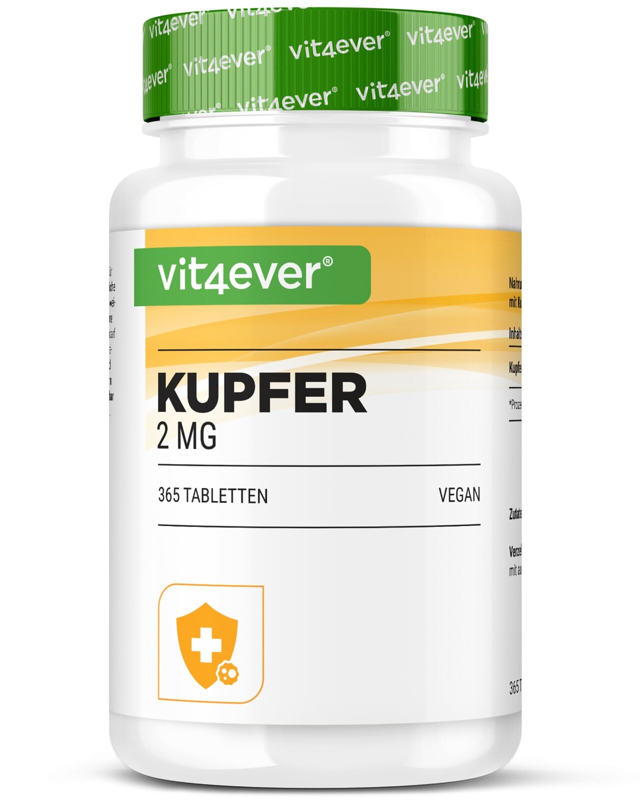 Kupfer 365 Tabletten mit 2mg - Hohe Bioverfügbarkeit - Kupfergluconat - Vegan