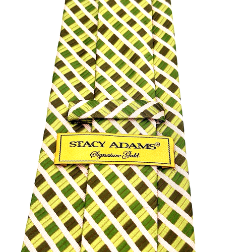 Stacy Adams Sign Gold 100% Silk Hand Made Mens Necktie Green Tonal Stripe 4W 60L - Picture 6 of 8