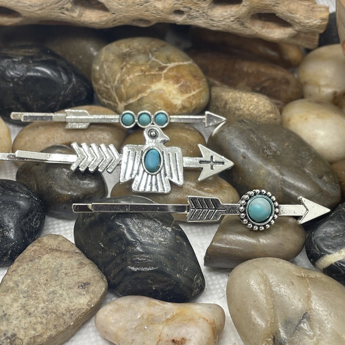 Set 3 Silver Southwest Western Hair pins Clips Turquoise  display picture 2