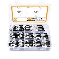 60PCS Cable Clamps Assortment Kit 7 Size 304 Stainless Steel Rubber Cushion
