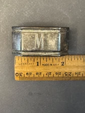 SILVERPLATE M MONOGRAM DECO NAPKIN RING HOLDER VINTAGE