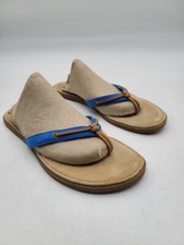Sperry Top-Sider W's Sz 7.5M Thong Flip Flop Leather Blue Strap Brown Sandals