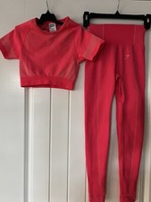 Gymshark Womens Workout Training Set Top  Leggings XS Pink