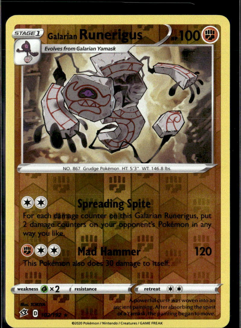Pokemon Galarian Runerigus 102/192 Rebel Clash Reverse Holo Rare