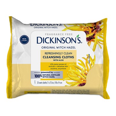 Dickinson's Original Witch Hazel Cleansing Cloths with Aloe Vera 25Ct Pack of 12