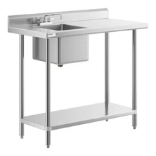 24"W x 48"L Stainless Steel Commercial Restaurant Work Table with Sink on Left