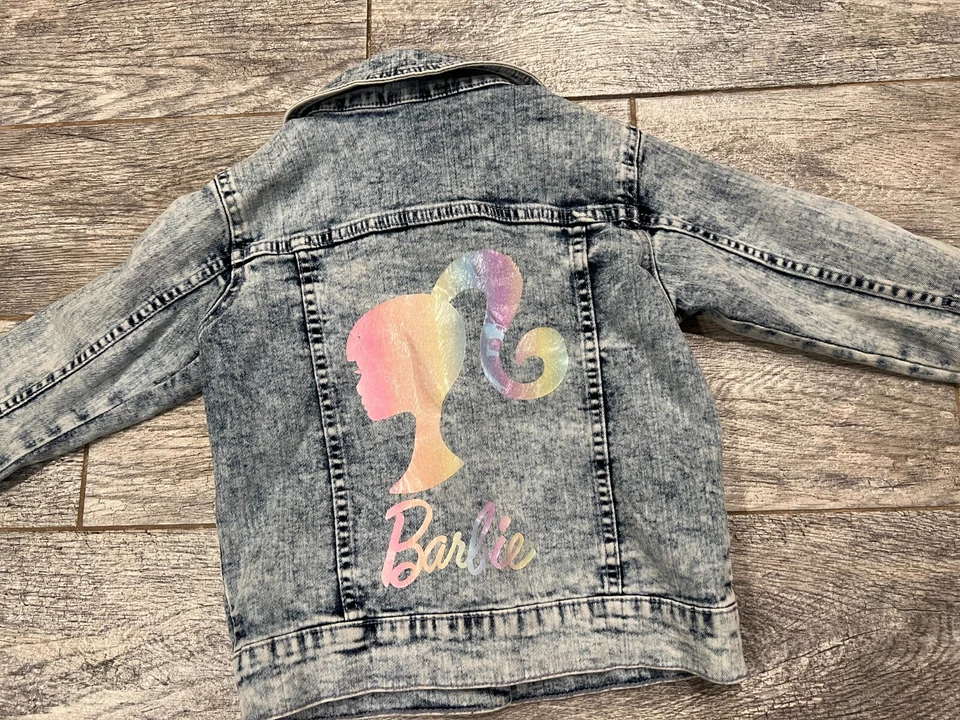 Barbie Denim Jean Jacket Girls XS Extra Small 4 5 Embroidered Barbiecore Coat - Image 2 of 4