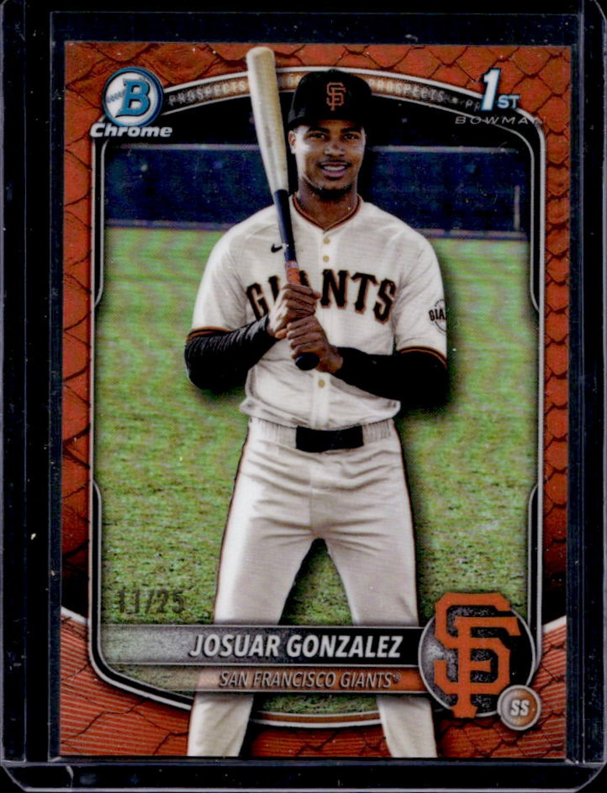 2025 Bowman Chrome Josuar Gonzalez Reptilian Orange Refractor 1st Prospect #/25