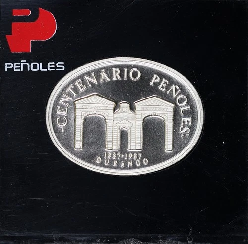 Rare 1987 Mexico Centenario Peñoles Durango 1 Onza .999 Fine Silver Oval Round