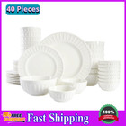 Zen Buffet Porcelain Dinnerware Set, Service for 8 (40pcs), White (Embossed)