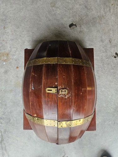 VTG Karoff Wood Whiskey Barrel Bar Hanging Wall Liquor Cabinet Man Cave SheShed