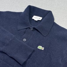 Lacoste Wool Sweater Mens S 3 Blue Collared Pullover Relaxed Fit Long Sleeve