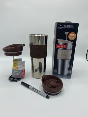New-LARGE BROWN 15oz BODUM STAINLESS TRAVEL MUG/FRENCH PRESS