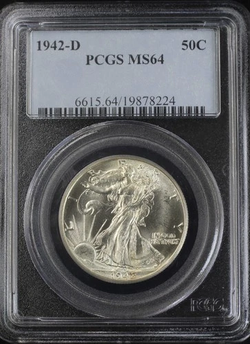 1942-D WALKING LIBERTY HALF DOLLAR 50C PCGS MS64 (PQ182)