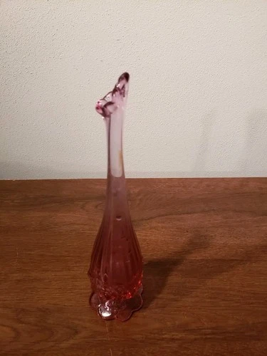 Vintage Fenton Glass Bud Vase Cabbage Rose Pink 10-1/2" Stamped