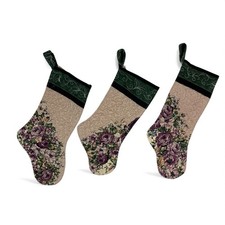 Handmade Burgundy Floral Design Christmas Stockings   Set of 3 - 6" x 15"