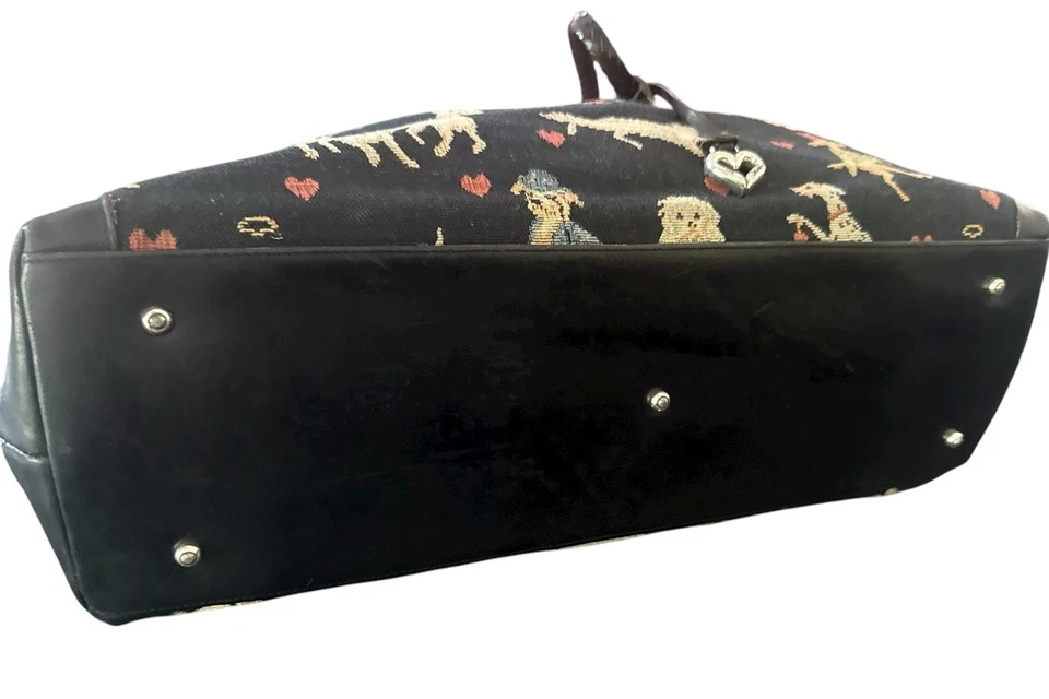 Bolso de hombro grande Brighton vintage negro tapiz motivo perro corazón Foto 3 de 4