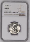1954 S NGC MS66 Washington Silver Quarter 25c US Mint Coin 1954-S MS-66