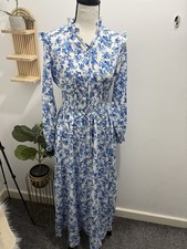 Womens Summer Long Flowered Long Sleeve Dress Ladies V Neck