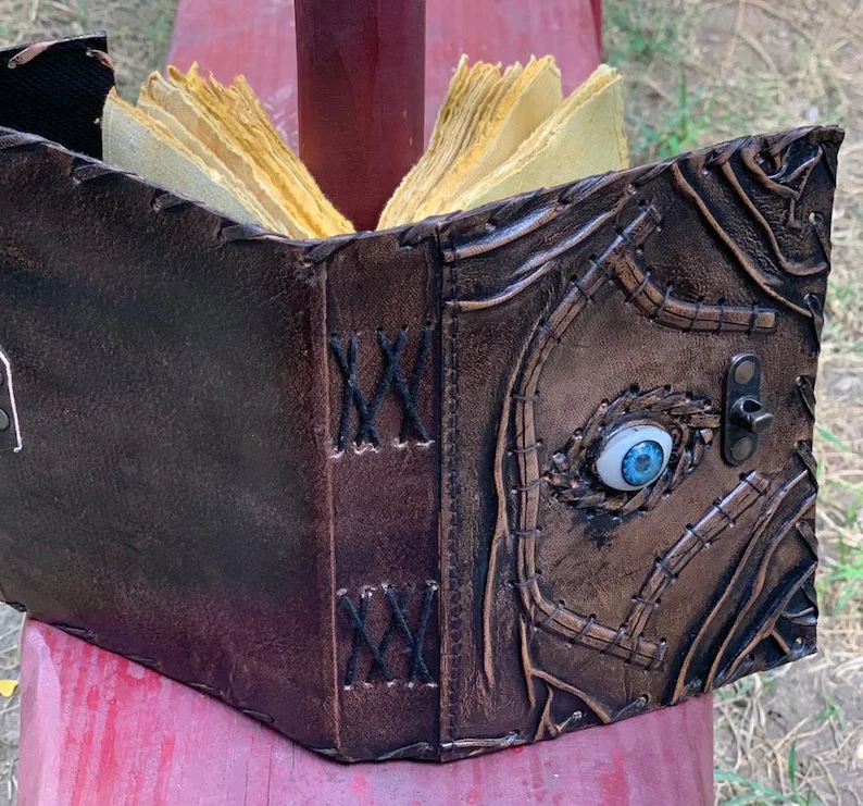 handmade Hocus Pocus Book of Spells Leather Journal Evil Eye Diary Girmoire Book - Image 2 of 4