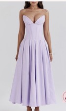 House of CB Lady Orchid Twill Strapless Tulle Midi Dress