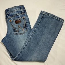 Wrangler Retro Jeans Boys 7 Regular Blue Relaxed Bootcut Adjustable Waist Denim