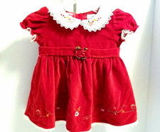 Vintage Baby Girls Red Velvet Lined Party Dress Baby Togs Embroidered Lace 3/6M