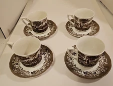 4 J&G Meakin Royal Staffordshire Brown Stratford Stage Ironstone Cups & Saucers