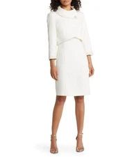 Tahari Ivory Beaded Jacket & Sheath Dress Size 14 $249