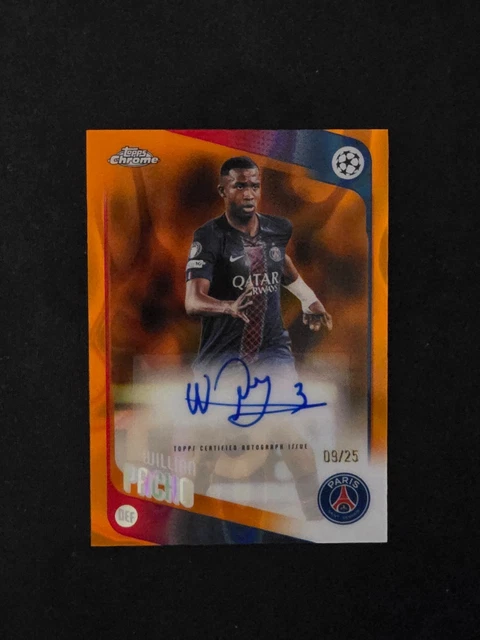 Willian Pacho Auto 09/25 Orange Refractor 2025-26 Topps Chrome UEFA PSG CA-WP