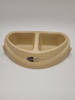New Petmate Microban Double Diner Dog Bowl Feeder Dish Beige Ultra Heavy Weight