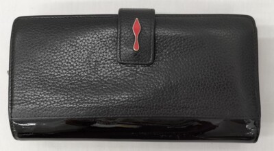 Christian Louboutin Paloma Black Long Wallet Logo Red Sole Metal