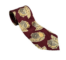 Burberrys of London Vintage Burgundy Gold Paisley Abstract Silk Neck Tie Feather