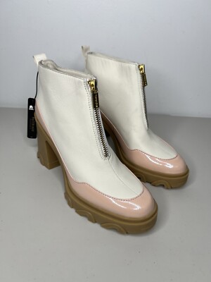 NWOT Sorel Brex Waterproof Block Heel Chelsea Boot Zip White Pink Size 9.5