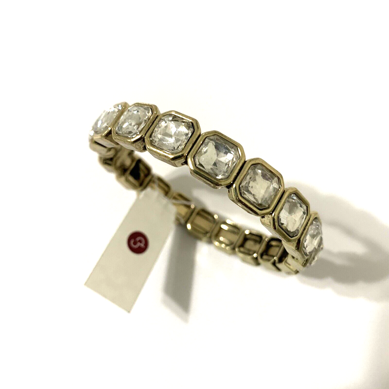 Antique Gold Tone Clear Stone Bracelet Magnetic Closure