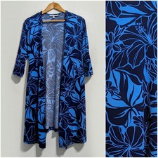 Ari South Andy Hawaii Blue Hibiscus Flower Cardigan Cover Up Duster Jacket Xs