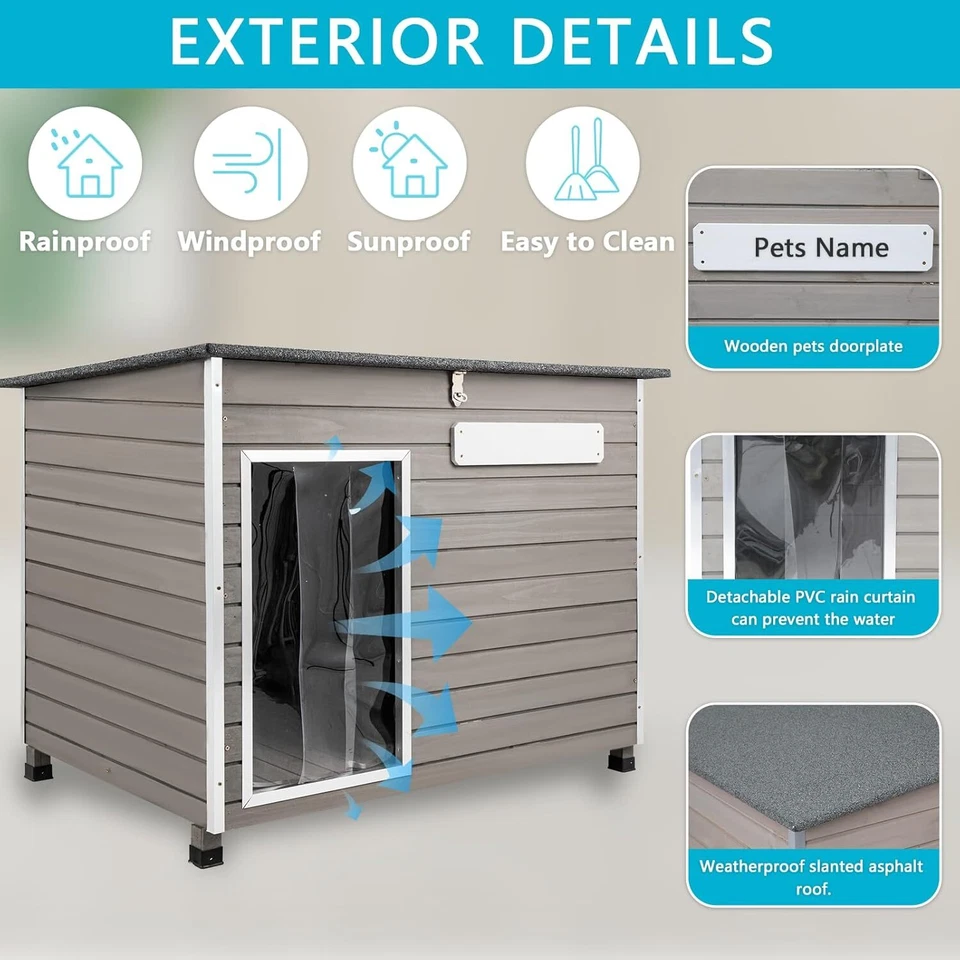 PETSCOSSET Casa de Madera para Perros Cachorros Refugio con Pies Elevados para Perros Grandes Foto 4 de 4