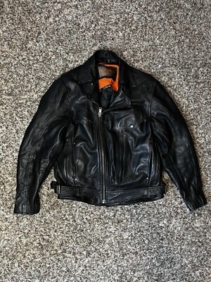 Unik Heavy Padded Leather Motorcycle Jacket Black Full Zip