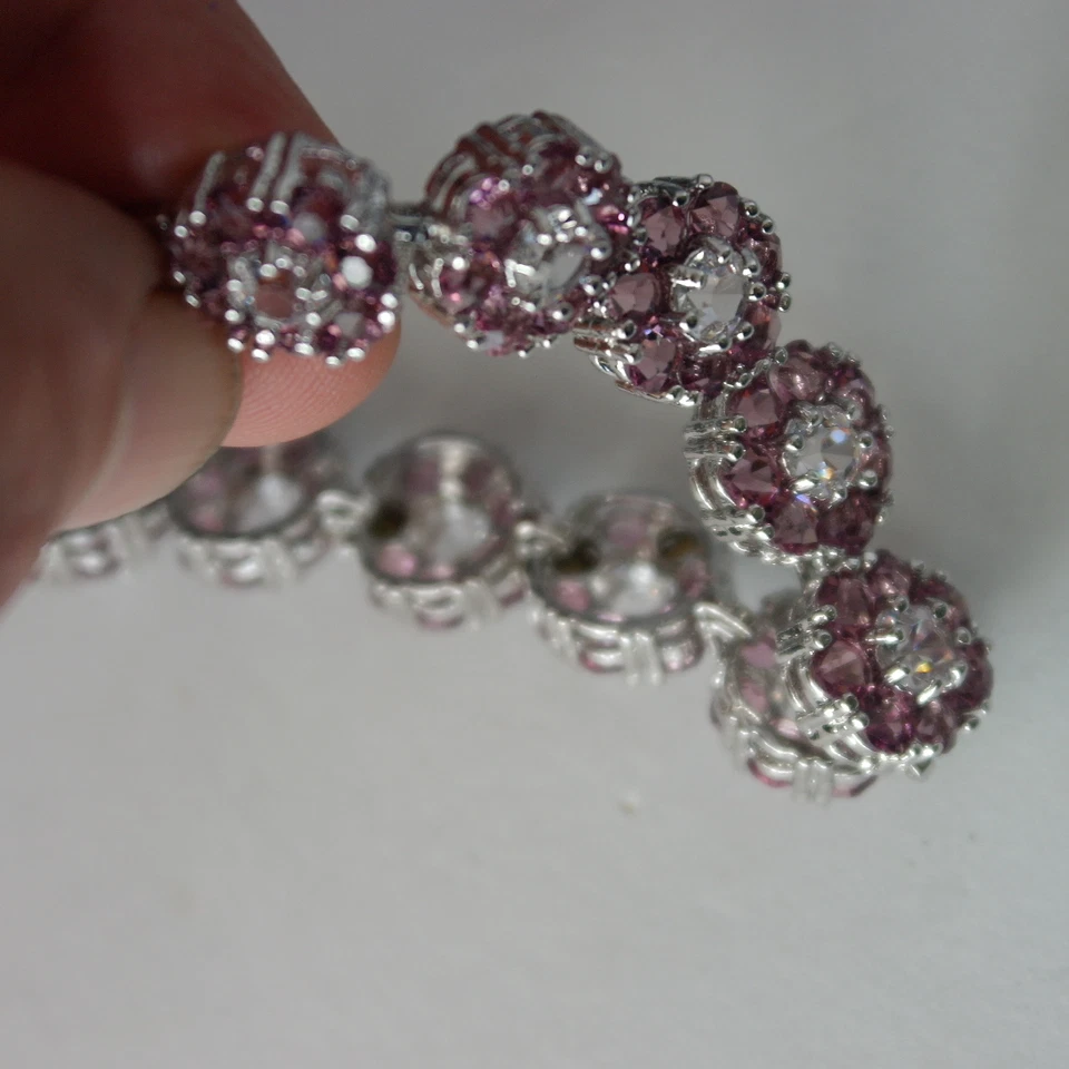 Hermoso brazalete con amatista enchapado en oro blanco 18K 14,6 Gr.7"4 pulgadas. En caja Foto 4 de 4