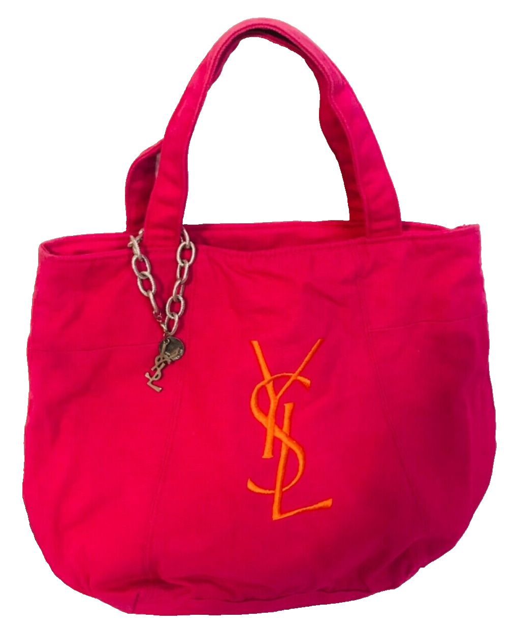 Borsa profumo Yves Saint Laurent rosa arancione logo YSL bracciale catena argento