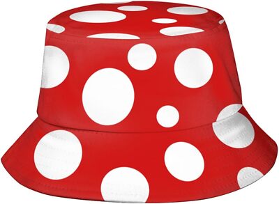 Bucket Hat Funny Duck Fisherman Travel Beach Sun One Size, Mushroom Dots 