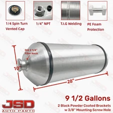 10''x28'' 9 1/2 Gallons 1/4'' NPT Aluminum Spun Vertical Gas Tank Fuel Tank Cell