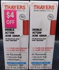 Lot Of 2 Thayers Double Action Acne Serum 1 Fl Oz Ea Exp: 9/25 New & Unused