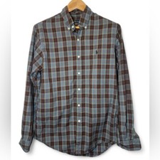 Vintage Ralph Lauren Casual Blue and Brown Plaid Button Down Shirt Green Polo M