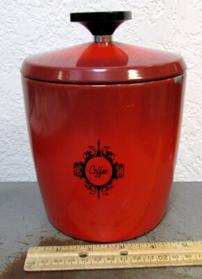West Bend Coffee Red metal container, nice graphics & color, great home decor 