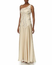 Sue Wong One-Shoulder Passamenterie Evening Gown Sz 2 Champagne